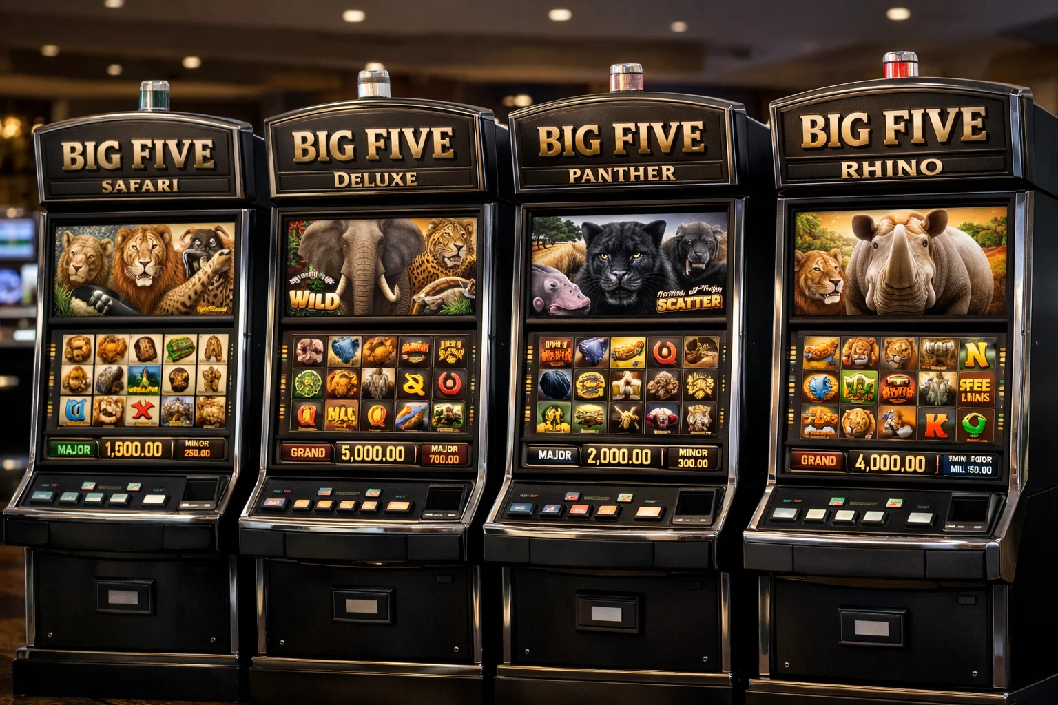 Big Five slot game screen, savanna animals